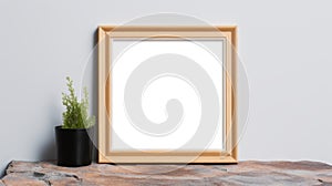 Minimalist 7x5 Wooden Frame Mockup On Granite Background photo