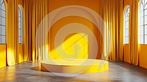 Minimalist Yellow Studio with Platform and Arched Backdrop for Display
