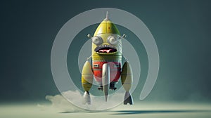 Minimalist Zombie Rocket: 3d Illustration Of A Greenyellow Starship photo