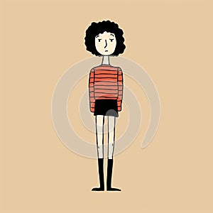 Minimalistic 2d Animation: A Pensive Man In Red Striped Top And Black Stockings