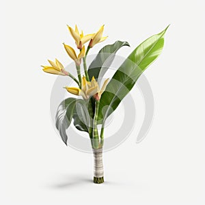 Minimalistic 3d Model Of Tropical Flowers Bouquet With Precisionist Lines