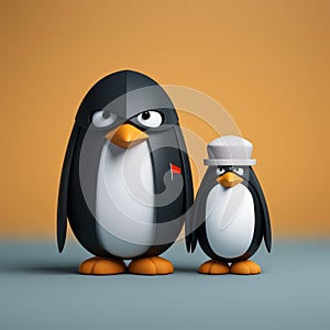 Minimalistic 3d Penguin And Baby: An Animated Cypherpunk Adventure