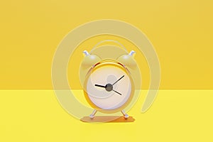Minimalistic 3d rendering of yellow alarm clock