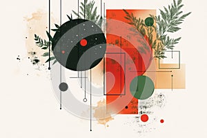 Minimalistic abstract art with geometric shapes and nature elements photo