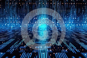minimalistic abstract background with binary code and circuitry, symbolizing the digital age and technological progress