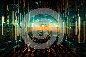 minimalistic abstract background with binary code and circuitry, symbolizing the digital age and technological progress