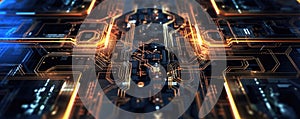 minimalistic abstract background with circuit board patterns and glowing lines, capturing the essence of technological panorama