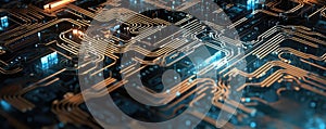 minimalistic abstract background with circuit board patterns and glowing lines, capturing the essence of technological panorama