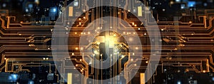 minimalistic abstract background with circuit board patterns and glowing lines, capturing the essence of technological panorama