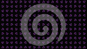 Minimalistic abstract pattern with rotating neon triangles, seamless loop. Motion. Rows of tiny triangular silhouettes