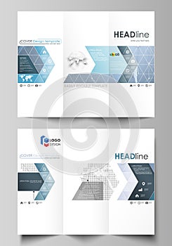 The minimalistic abstract vector illustration of the editable layout of two creative tri-fold brochure covers design