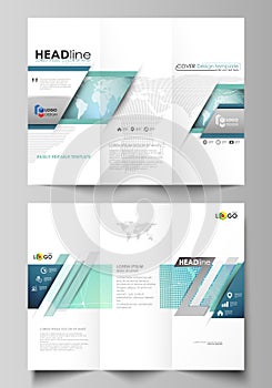 The minimalistic abstract vector illustration of editable layout of two creative tri-fold brochure covers design