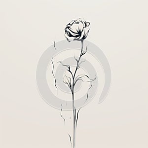 Minimalistic Abstraction: Elaborate Rose Drawing On White Background