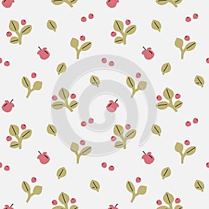 Minimalistic airy pattern with lingonberry berries and flowers. Forest autumn theme