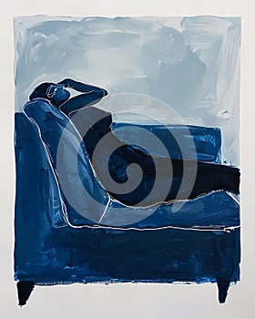 Minimalistic Art Print, Gouache on Fine Art Poster, Woman Reclining on Sofa