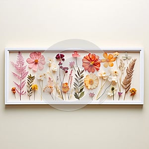 Minimalistic Artistic Display of Pressed Botanicals in Suspended Glass Frame