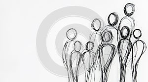This minimalistic artwork depicts an abstract outline of a group of people, with each figure defined by sharp black outlines photo
