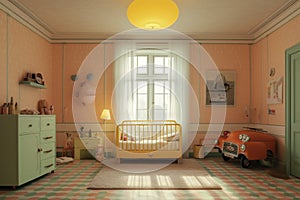 minimalistic baby room, comfort and warmth envelop the little one. Ai generated