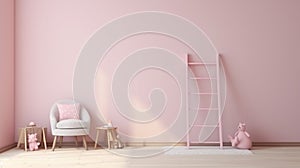 Minimalistic baby room interior with an elegant, small, chic, pink chair. generative ai
