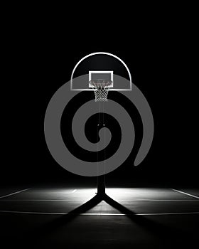 Minimalistic Basketball Hoop Artwork in Black and White Photography Style