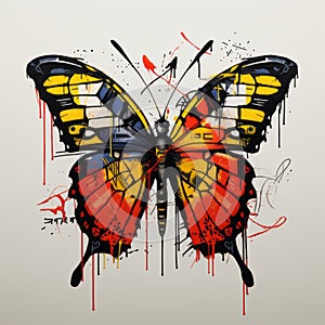 Minimalistic Basquiat Style Butterfly Emblem In Png Format