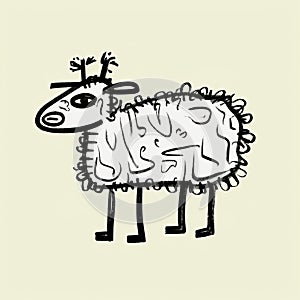 Minimalistic Basquiat Style Sheep Emblem - Png Mascot Drawing