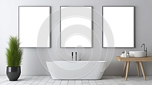 Minimalistic Bathroom Wall Decor Three Framed Posters In Bold Chromaticity