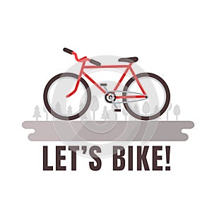 Minimalistic bike poster Let's Bike! Red bicycle.