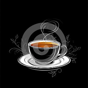 Minimalistic black tea cup on black background