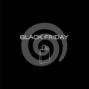 A minimalistic black Friday poster featuring a shopping bag on a black background