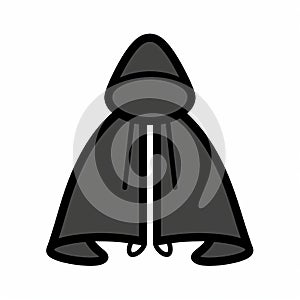 Minimalistic Black Hooded Cloak Icon - Dystopian Cartoon Style