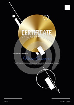 Minimalistic black simple a4 diploma certificate template in japan style with golden accent photo