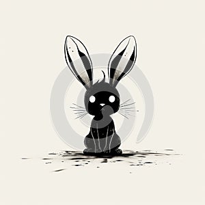 Minimalistic Black And White Bunny: Surrealistic Cartoon Character Illustration