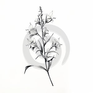 Minimalistic Black And White Campanula Poscharskyana Flower Drawing