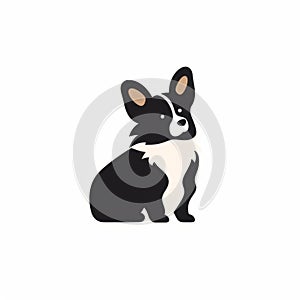 Minimalistic Black And White Corgi Puppy Logo In Flat Illustration Style