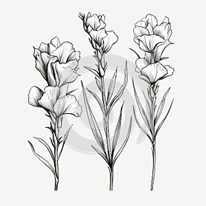 Minimalistic Black And White Flower Illustrations: Sketchfab Style