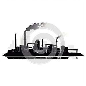 Minimalistic Black And White Industrial Plant Vector Illustration