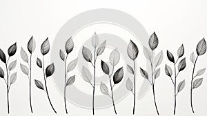 Minimalistic Black And White Leaves On White Background