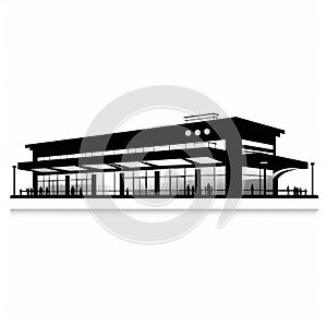 Minimalistic Black And White Silhouette Of An Airport Building