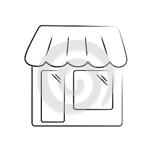 Minimalistic black and white storefront icon with canopy