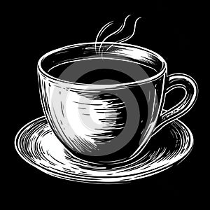 Minimalistic white tea cup on black background