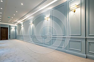 Minimalistic blue background with built-in lighting