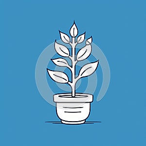 Minimalistic Blue Background With Potted Plant Icon