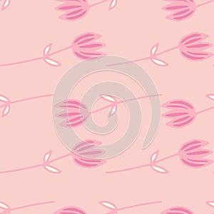 Minimalistic botanic pattern with outline flower silhouettes. Decorative print in pink and rozy tones