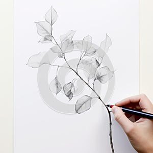 Minimalistic Botanical Illustration Of Birch Branch