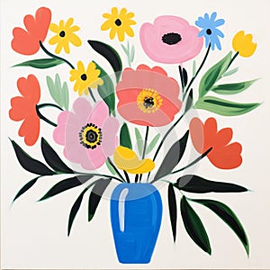 Minimalistic Bouquet Of Flowers Drawing In The Style Of Henri Matisse