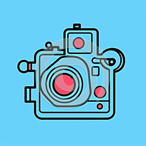 Minimalistic Camera Icon On Blue Background With Keith Haring Style