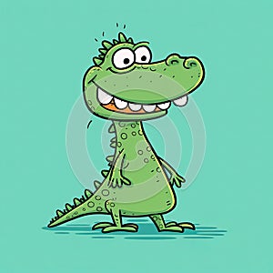 Minimalistic Cartoon Crocodile Illustration On Green Background