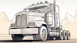 Minimalistic Cartoon Sketch Of A Redrawn Semi Truck