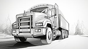 Minimalistic Cartoon Truck Sketch In Black And White